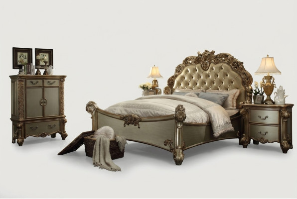 Design luxury bedroom set bed 2x nightstands decor dresser suite