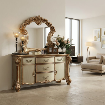 Buffet Sideboard Dresser Mirror Genuine Handcraft Wood Classic Baroque Rococo