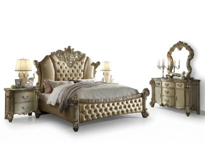 Bedroom set: nightstands, bed, 5 pieces, baroque rococo antique style, wood