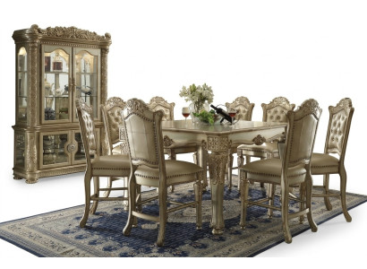 Golden dining room set, designer dining table with 8 chairs, 9-piece dining room furniture.