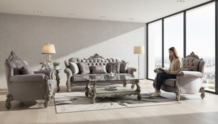 Chesterfield sofa set couch upholstery group classic 3+2+1 seater set wood sofa.