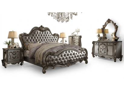 Classic furniture bedroom set bed nightstand dresser mirror 5-piece set.