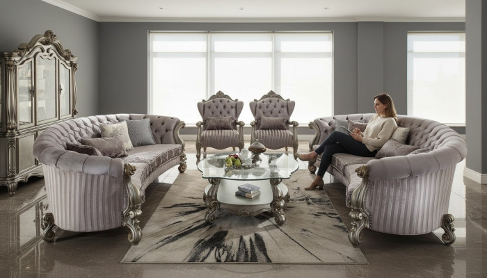 Unique Chesterfield luxury furniture set, 4 pieces: 2 round sofas + 2 armchairs