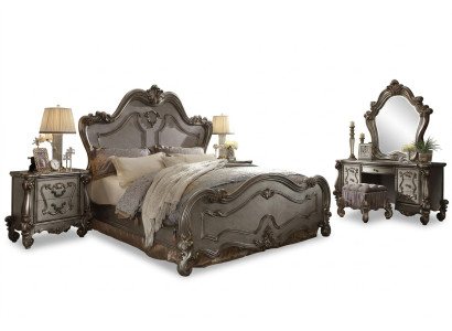 Chesterfield Baroque Bed Double Bed 2x Nightstands Wood Design Beds