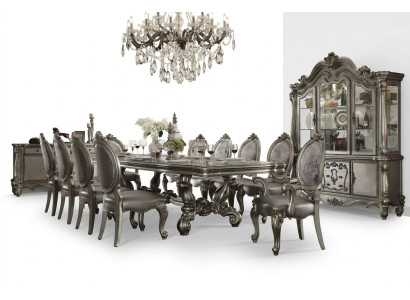 Dining table with 10 chairs, dining room set, wooden table 11-piece, Baroque.
