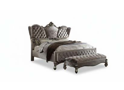 Upholstered bed luxury double bedroom decor baroque wood leather beds