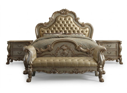 Bed 2x Nightstand 3-piece Bedroom Set Luxury Beds Chesterfield Leather
