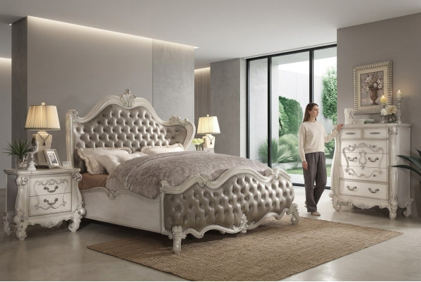 Design luxury bedroom set bed decor 2x nightstands dresser suite