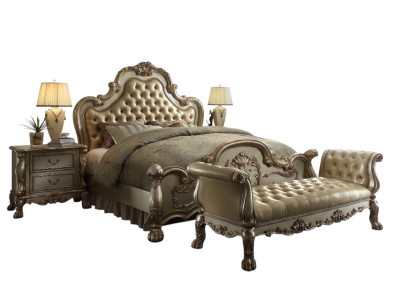 Chesterfield Leather Luxury Beds Bed 2x Nightstands Stool Double Bed