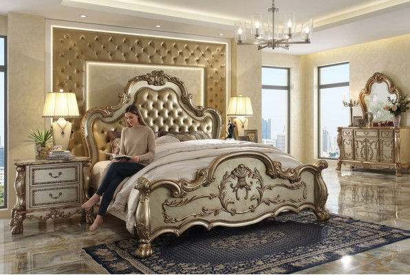 Classic Bed Baroque Chesterfield Rococo Style Hotel Double Leather Antique