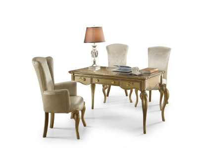 Office set, desk furniture, wood desk ensemble, armchair, baroque rococo, 2-piece.