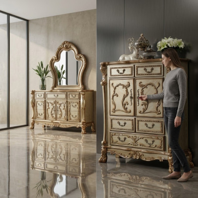 Classic Baroque Antique Style Dresser Sideboard Real Wood Buffet New