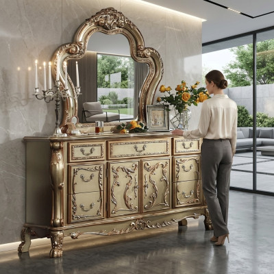 Noble dresser buffet sideboards cabinet + mirror baroque rococo sideboard wood new
