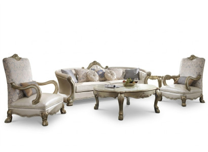 Exclusive hand-carved four-seater XXL couch Baroque Rococo leather sofa