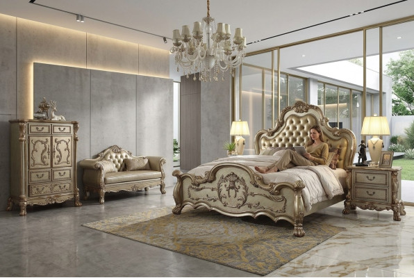 Bedroom set nightstands bed 5-piece classic baroque rococo antique style wood