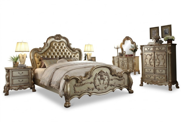 Bedroom set nightstands bed 5-piece classic baroque rococo antique style wood