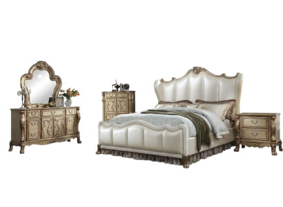 Sideboard Carved Wood Dresser + Mirror Dressers Baroque Rococo Console 2-piece.