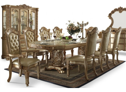 Complete beige dining room set luxurious dining table with leather chairs