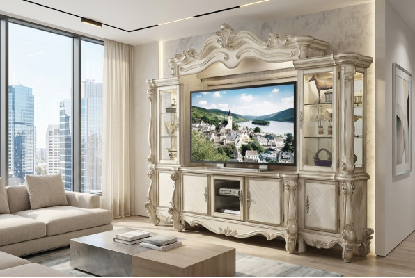 Classical wall unit TV wall wood style baroque shelf living room furniture