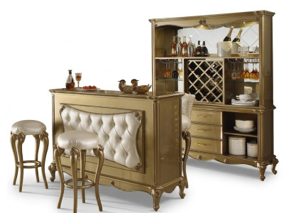 Complete bar 4-piece set bar table 2x bar stools cabinet baroque rococo set