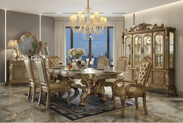 Classic Dining Table Luxury Chesterfield Chairs Design Dining Room Set 9-piece.
