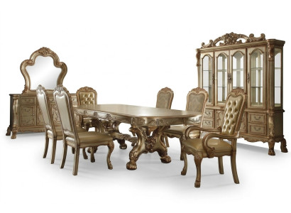 Classic Dining Table Luxury Chesterfield Chairs Design Dining Room Set 9-piece.