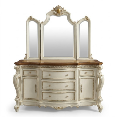 Buffet Sideboard Dresser with Mirror Handcrafted Real Wood Rococo Baroque
