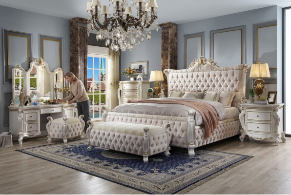Chesterfield Bedroom Set 3-piece Suit Bed + 2x Nightstands Baroque Style