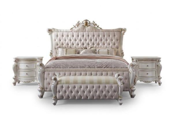 Chesterfield Bedroom Set 3-piece Suit Bed + 2x Nightstands Baroque Style