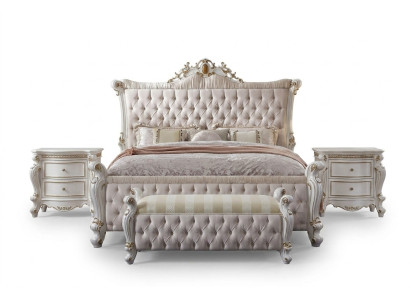 Chesterfield Bedroom Set 3-piece Suit Bed + 2x Nightstands Baroque Style
