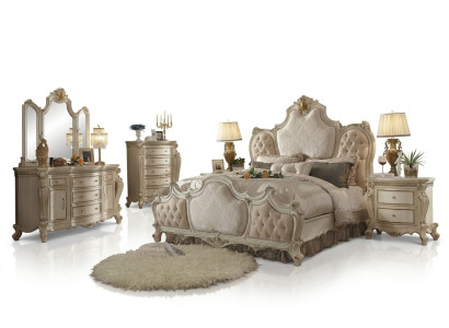 Bed 2x Nightstand 3-piece Bedroom Set Luxury Design Chesterfield Beds