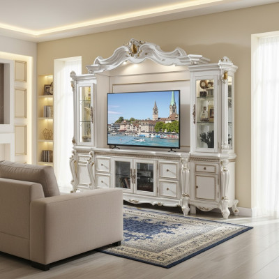 Television Wall Classic Living Room Wall Real Handcrafted Wood Decoration Display Cabinet Shelf