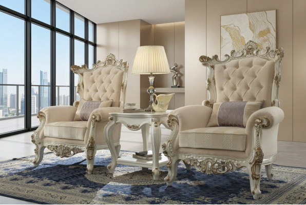Throne Armchair Royal Upholstered 1 Seater Antique Style Chairs Beige Wood Baroque