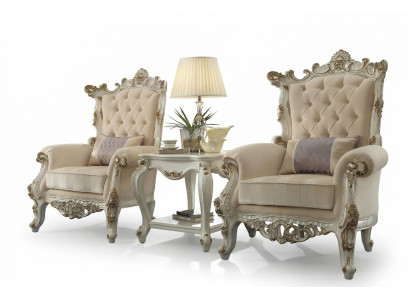 Throne Armchair Royal Upholstered 1 Seater Antique Style Chairs Beige Wood Baroque