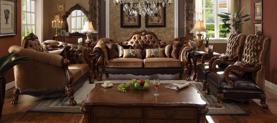 Complete set sofa suite 3 2 1 1 seater + baroque wooden coffee table
