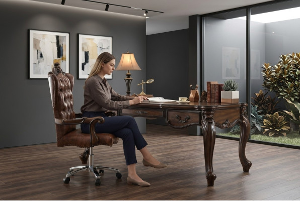 Executive chair, chair, classic chair, office swivel chair, leather, wood, baroque.