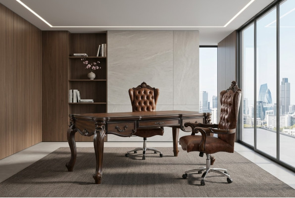Executive chair, chair, classic chair, office swivel chair, leather, wood, baroque.