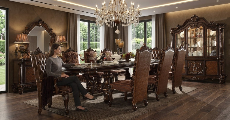 Classic dining table wood dining room set 8x chairs designer set