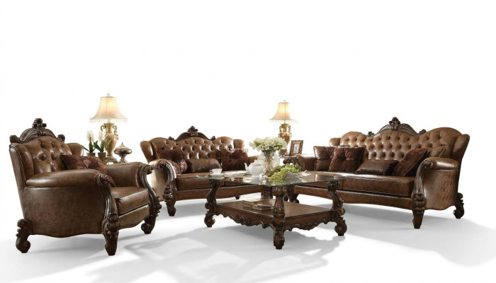 Leather Sofa Baroque Style Rococo Leather Couch Sofa Upholstered Seat 3-Seater Triple-Seater