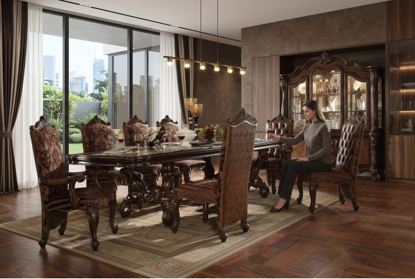 Classic Brown Chesterfield Leather Chairs Luxurious x8-piece Chair Set