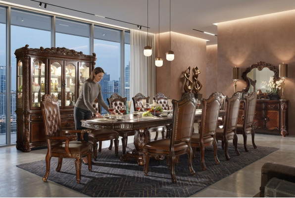 Dining room furniture set, display cabinet, table, 10 chairs, dresser, mirror, baroque style.