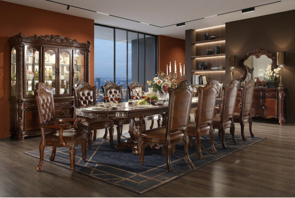 Dining room furniture set, display cabinet, table, 10 chairs, dresser, mirror, baroque style.