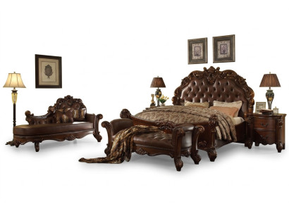 Bedroom leather bed nightstands 5-piece complete set beds wood