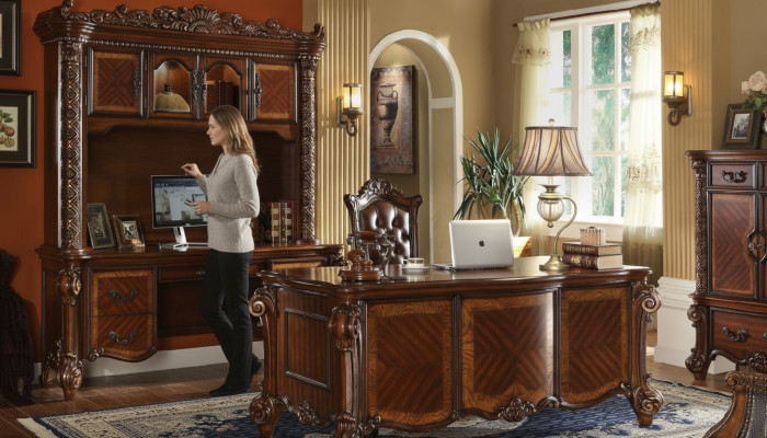 Office desk, armchair, computer desk, table, wooden table, chair, 3-piece furniture set.