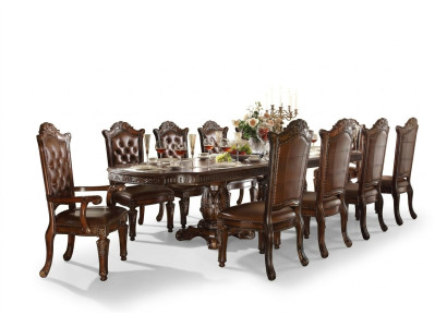 Luxurious Baroque Style Dining Room Set Designer Dining Table with Brown Chesterfield Chairs