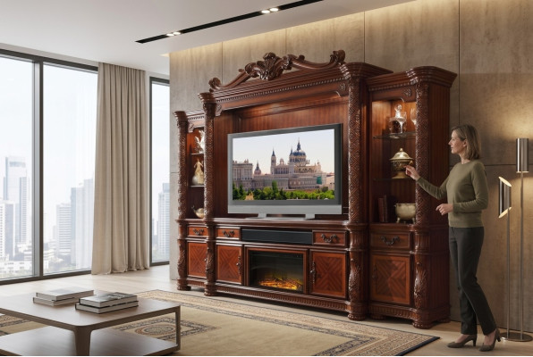Designer living room classical decorative TV wall unit media wall TV wall