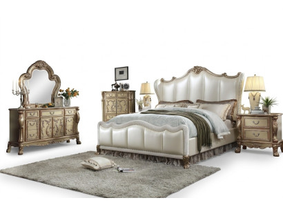 Chesterfield Set 3-Piece Suite Bed + 2x Bedside Tables Baroque Style Bedroom