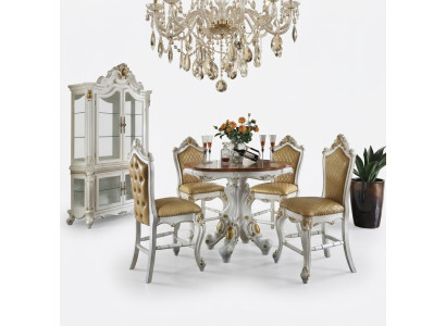 Classic white dining set stylish dining table with chairs and display cabinet