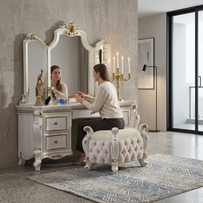 Carved Baroque Furniture Dressing Table Stool Decorative Mirror Bedroom