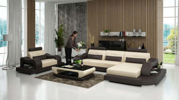 Living landscape corner sofa L-shape armchair set suite leather couch 2-piece.